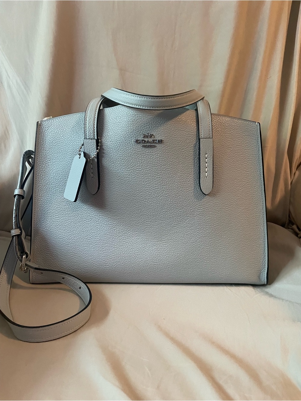 Coach Light Blue Pebbled Leather Satchel with Strap